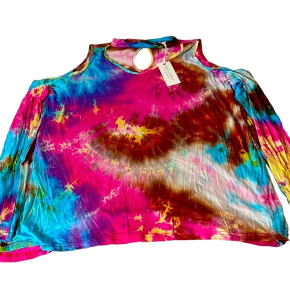 NWT Simply Southern XXL Multi Color Tie Dye Cold Shoulder Keyhole style neck - Picture 1 of 6